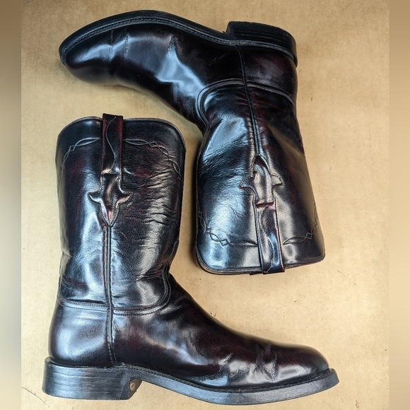 Lucchese Classics "Seville "boots men's size 8.5D black cherry goat leather West - Picture 6 of 12